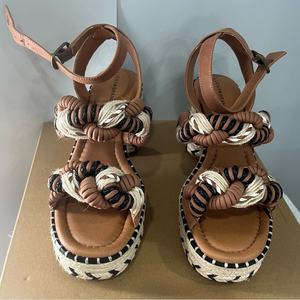 Lucky Brand Tan and Cream Braided Sandals